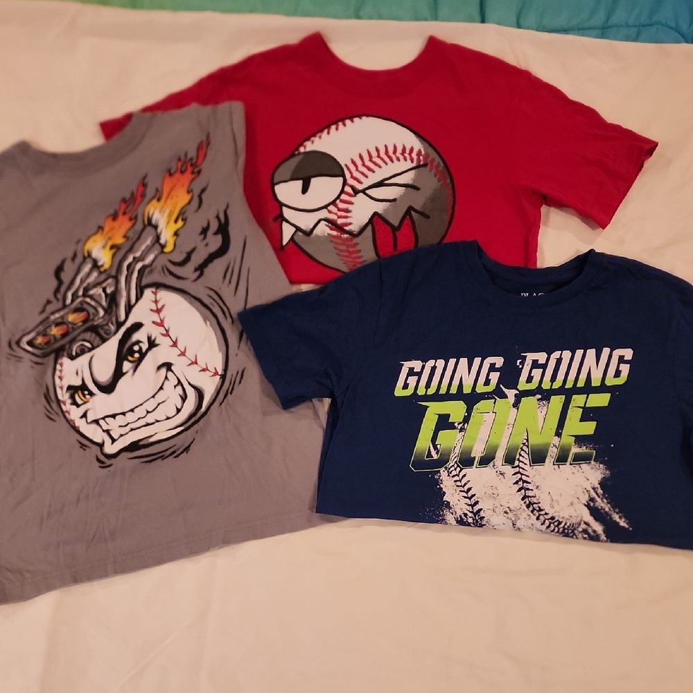Place Kids Short Sleeve Tees - Red, Gray, and Blue. Size Large 10/12
